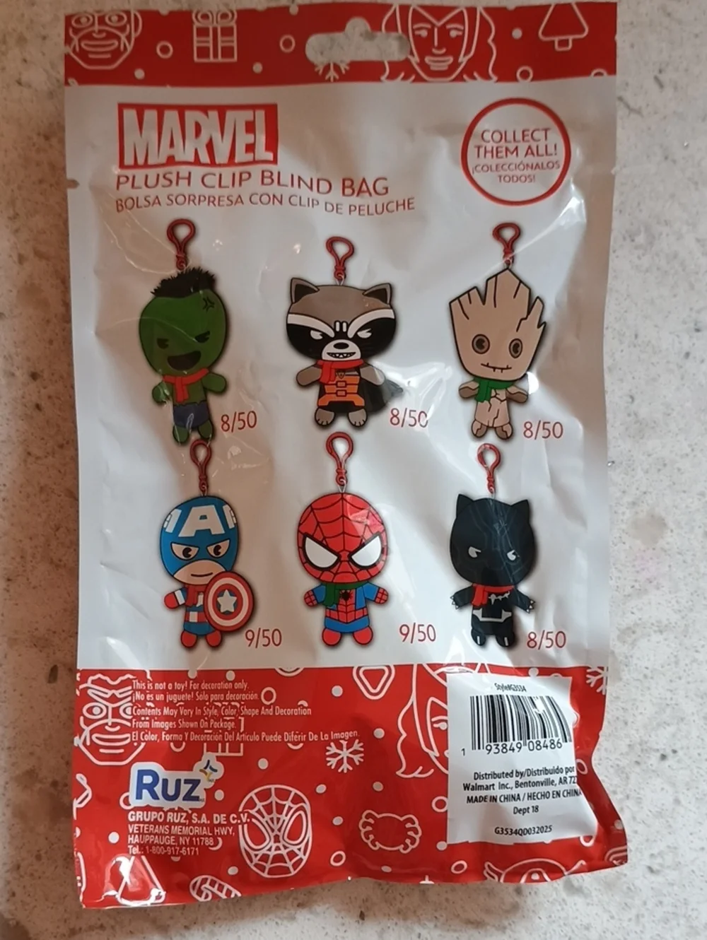 Set Of 3 Marvel Plush Clip Blind Bag - Mixed Characters-Brand New